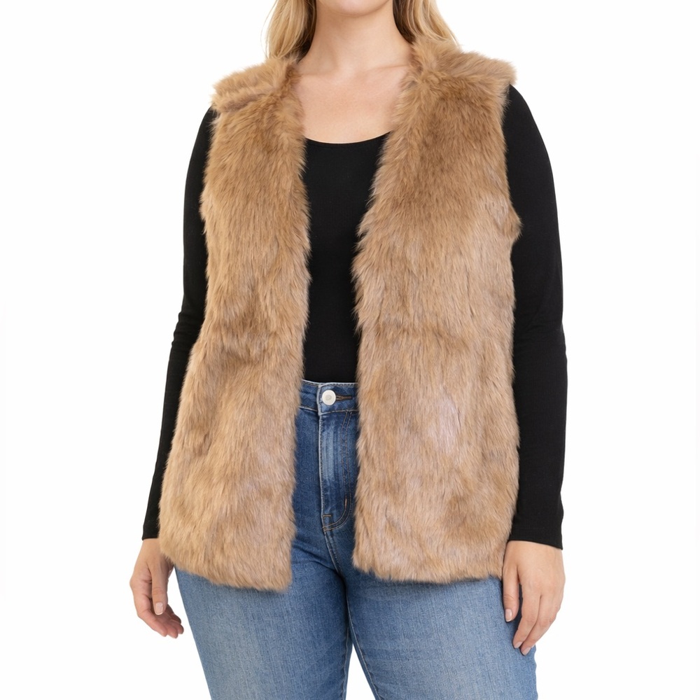 Forever 21 Plus Faux Fur Vest Camel Tan With Belt NWT Size 1X